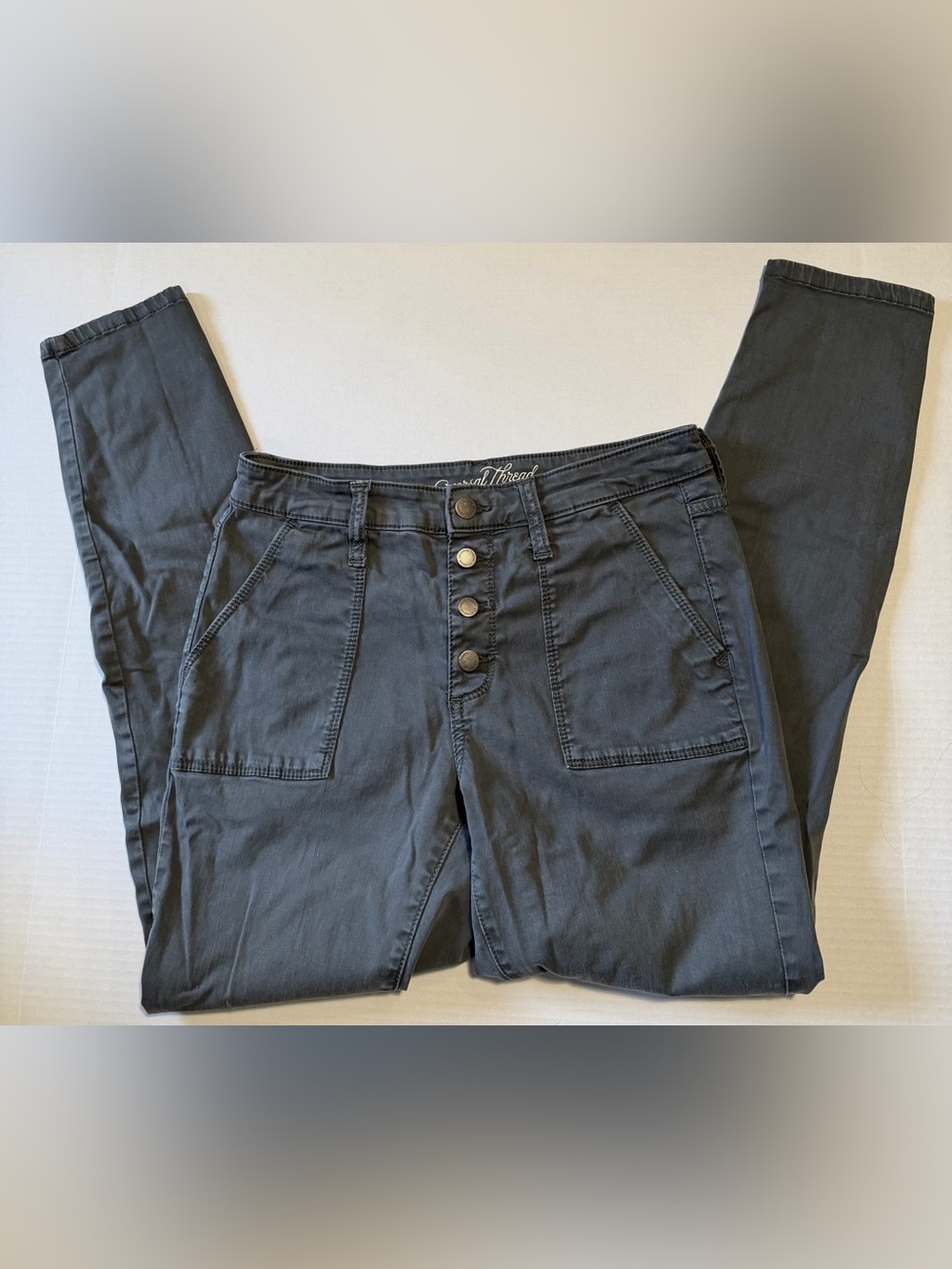 Universal Thread Gray Utility Pants Button Fly Patch Pockets Size 4/27R